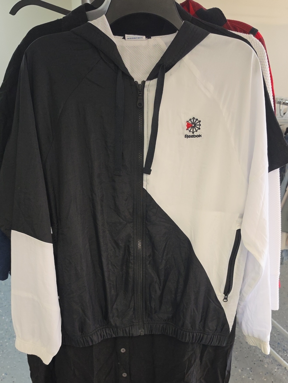 Reebok Black & White Colorblock Hooded Windbreaker